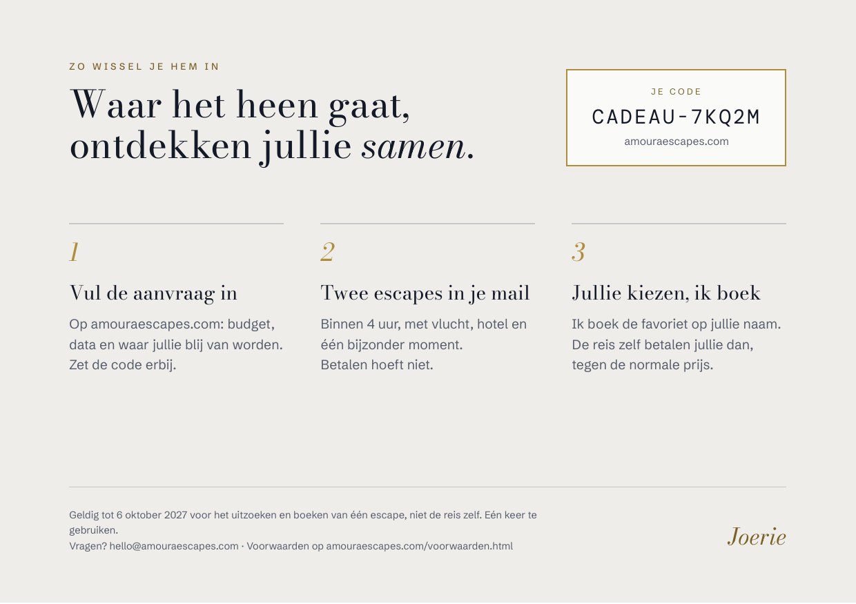 Achterkant van de cadeaubon: zo wissel je hem in, met de code
